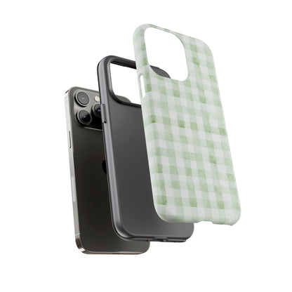 Green Gingham Tough Phone Case — Durable Plaid iPhone Protective Cover