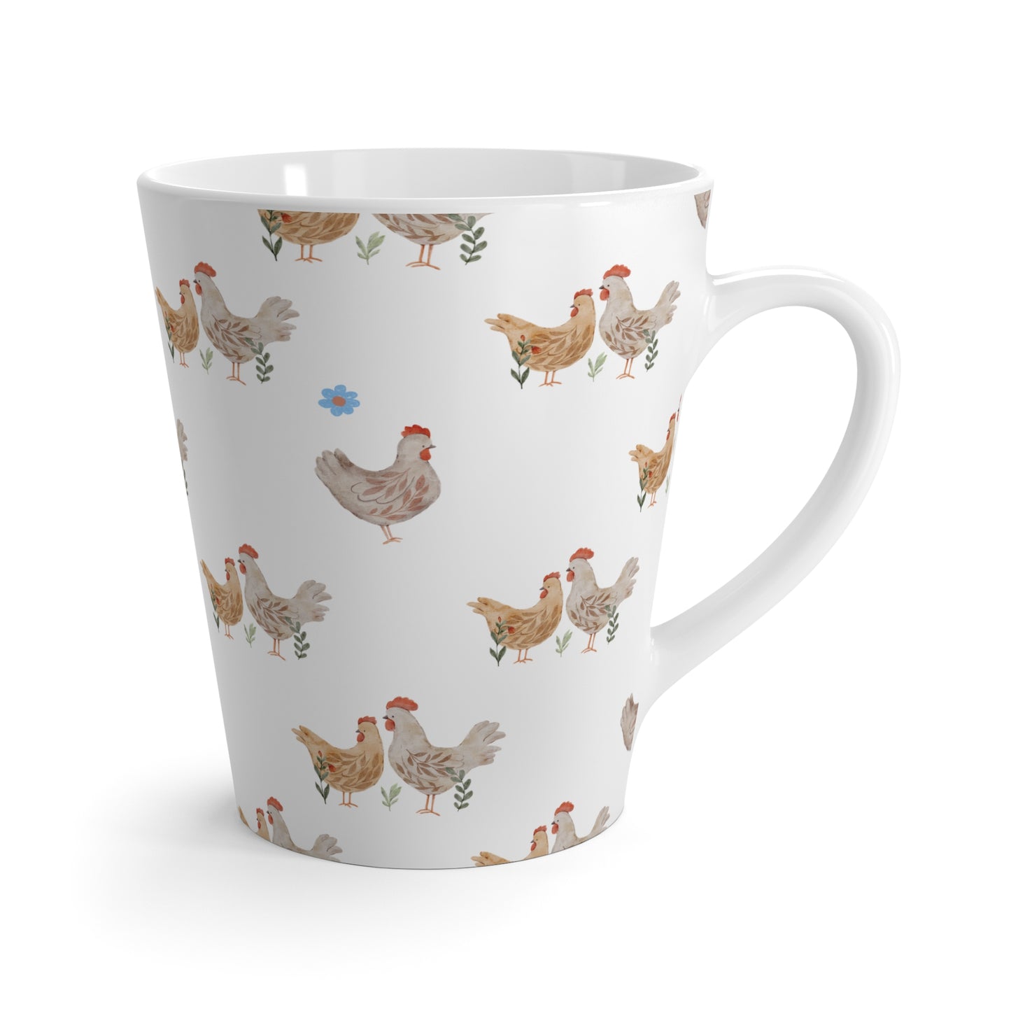 Chicken Pattern Latte Mug - Farmhouse Hen Coffee Cup