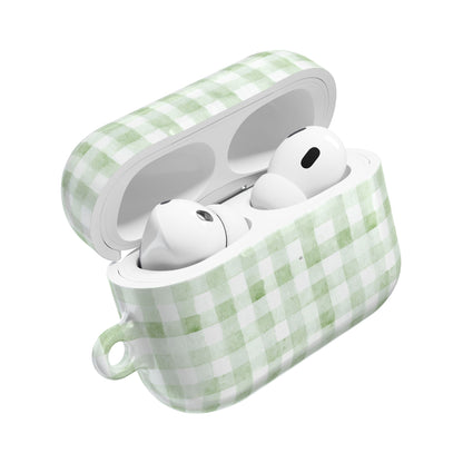 Green Gingham AirPod Case — Pastel Plaid Protective Cover