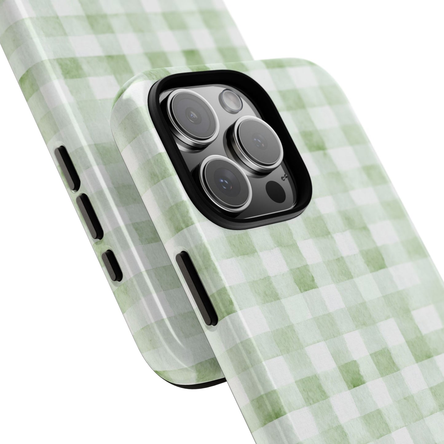 Green Gingham Tough Phone Case — Durable Plaid iPhone Protective Cover