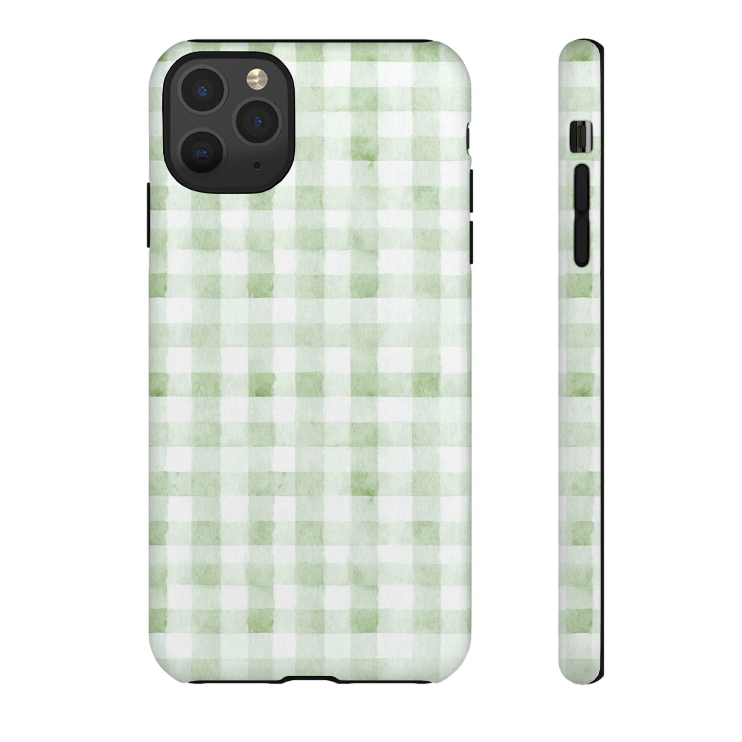 Green Gingham Tough Phone Case — Durable Plaid iPhone Protective Cover