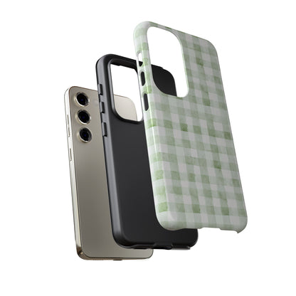 Green Gingham Tough Phone Case — Durable Plaid iPhone Protective Cover