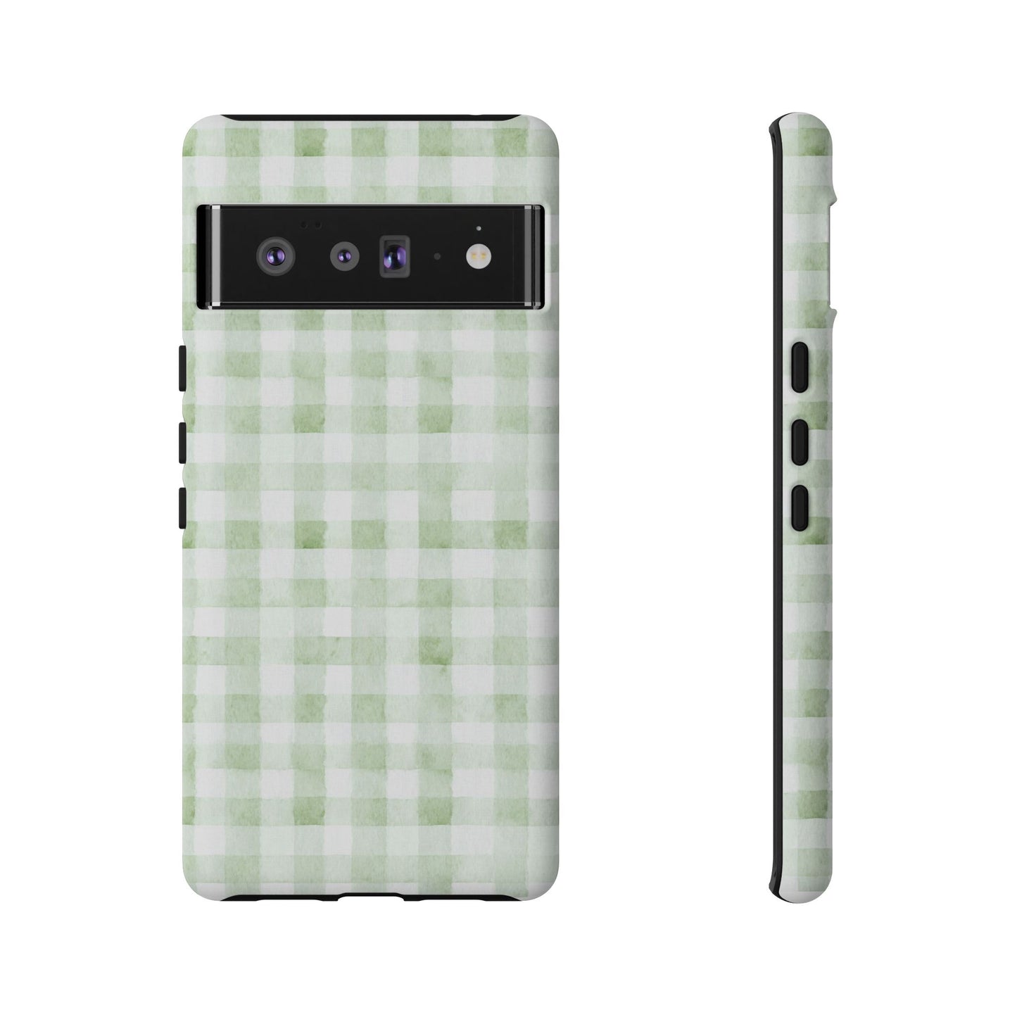 Green Gingham Tough Phone Case — Durable Plaid iPhone Protective Cover