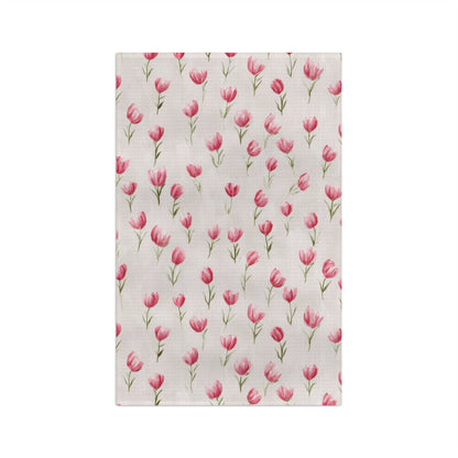 Pink Tulip Microfiber Tea Towel — Floral Kitchen Dish Towel