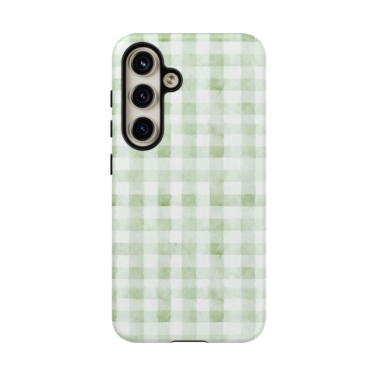 Green Gingham Tough Phone Case — Durable Plaid iPhone Protective Cover