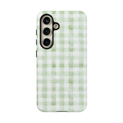 Green Gingham Tough Phone Case — Durable Plaid iPhone Protective Cover