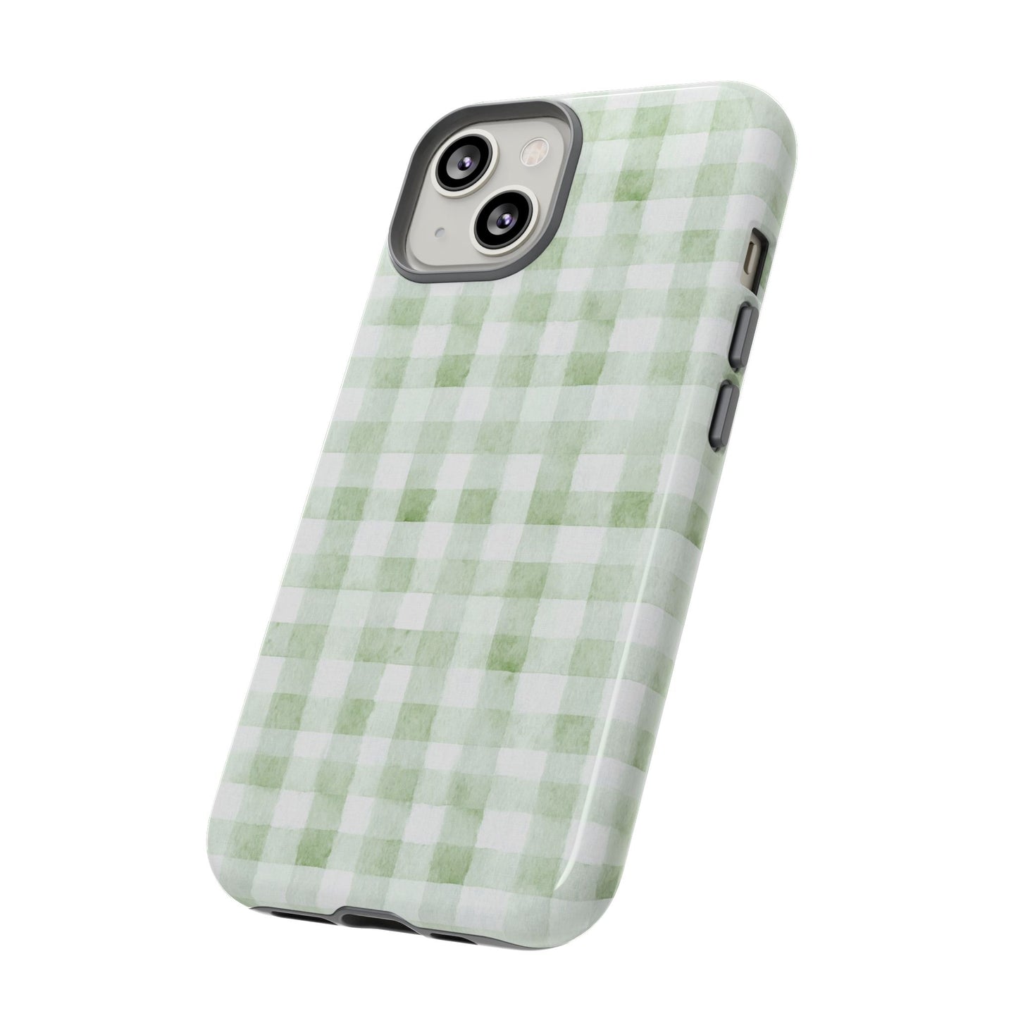 Green Gingham Tough Phone Case — Durable Plaid iPhone Protective Cover