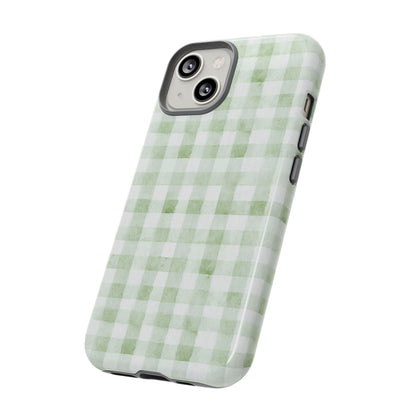 Green Gingham Tough Phone Case — Durable Plaid iPhone Protective Cover