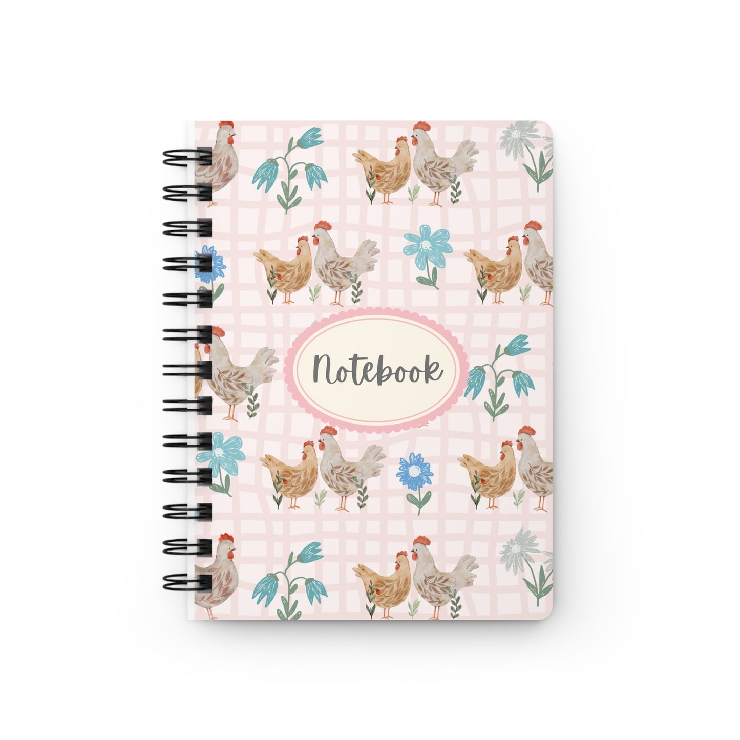 Chicken Pattern Spiral Notebook — Floral Pink Notebook Journal