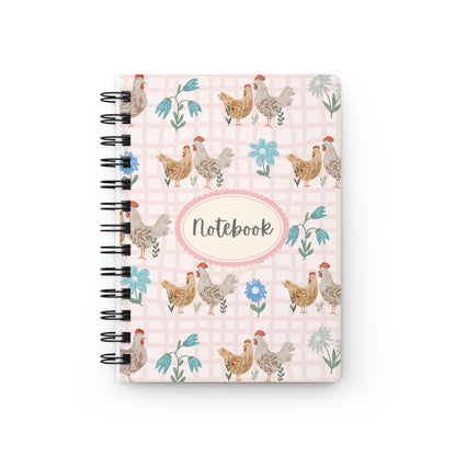 Chicken Pattern Spiral Notebook — Floral Pink Notebook Journal