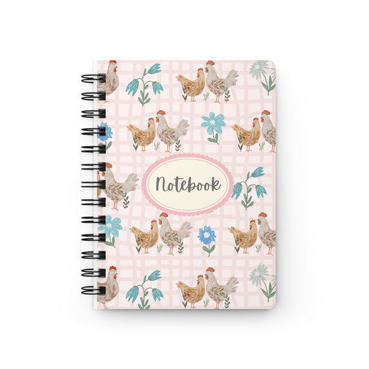 Chicken Pattern Spiral Notebook — Floral Pink Notebook Journal