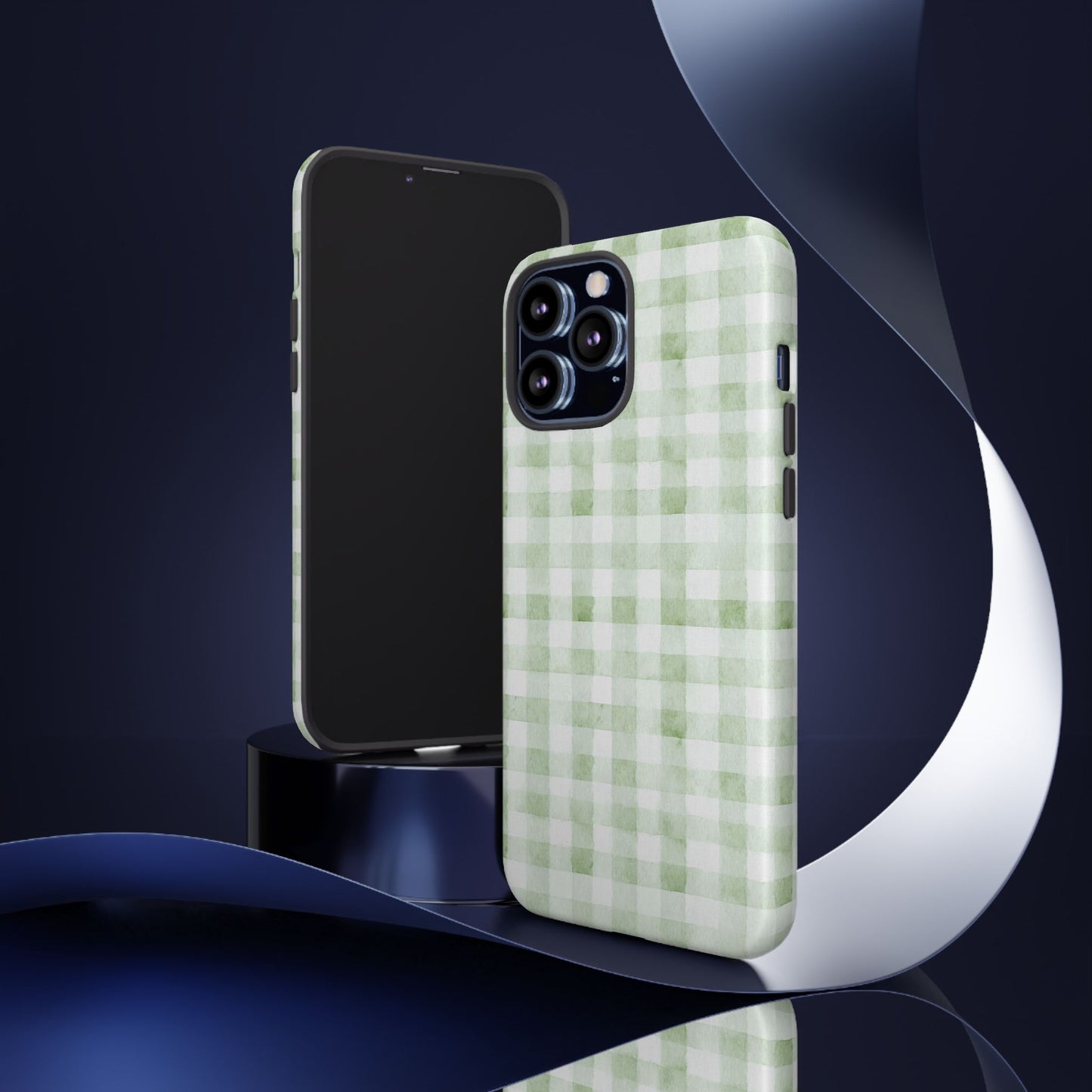 Green Gingham Tough Phone Case — Durable Plaid iPhone Protective Cover