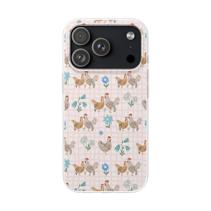 Chicken Pattern Phone Case — Pastel Farmhouse Floral iPhone Cover