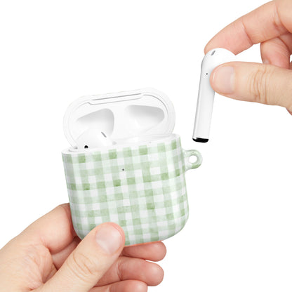 Green Gingham AirPod Case — Pastel Plaid Protective Cover