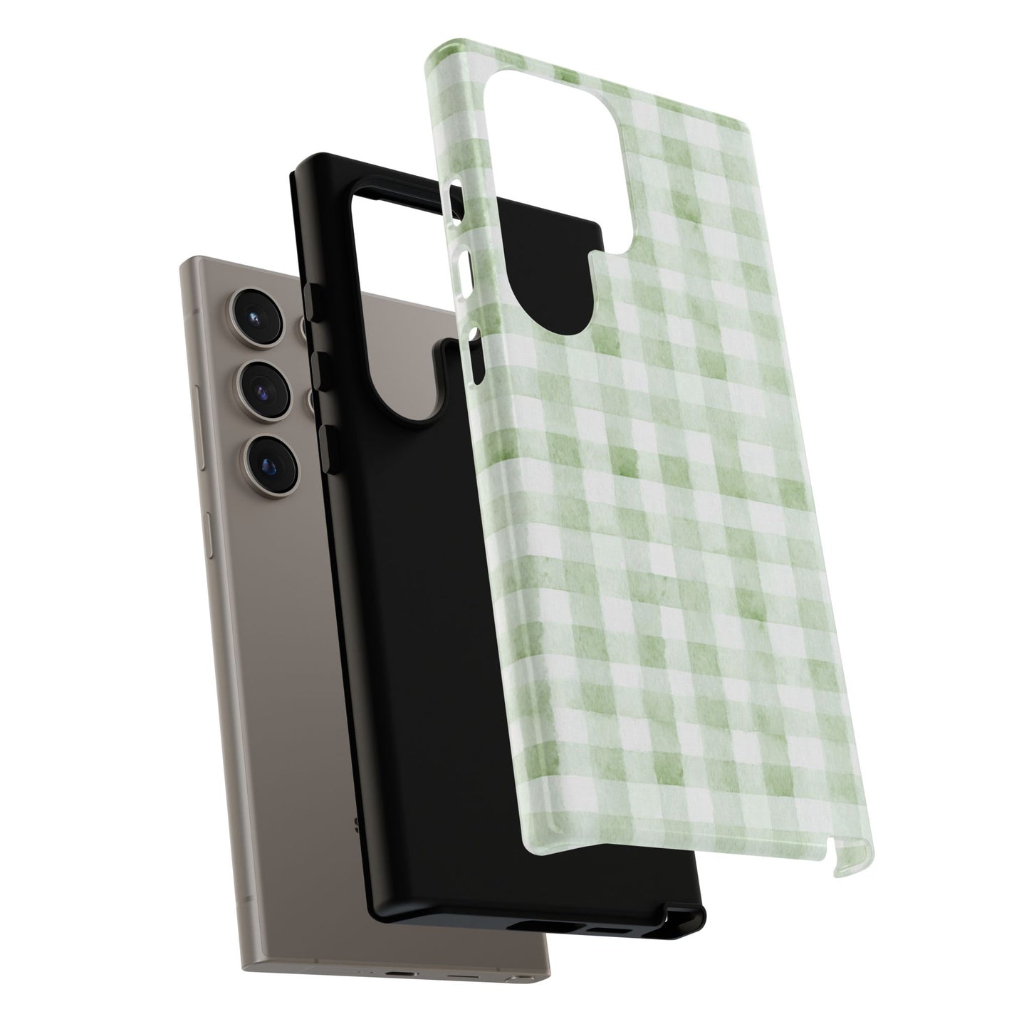 Green Gingham Tough Phone Case — Durable Plaid iPhone Protective Cover