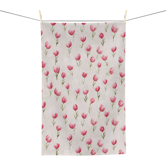 Pink Tulip Microfiber Tea Towel — Floral Kitchen Dish Towel