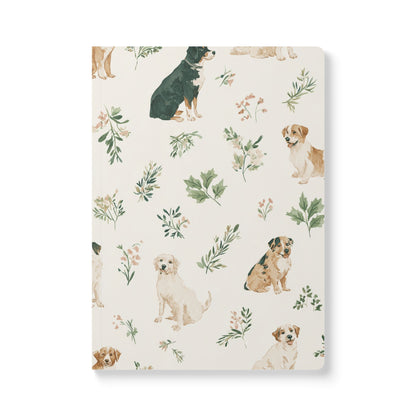 Dog Pattern Softcover Journal — Watercolor Puppies & Botanical Lined Notebook