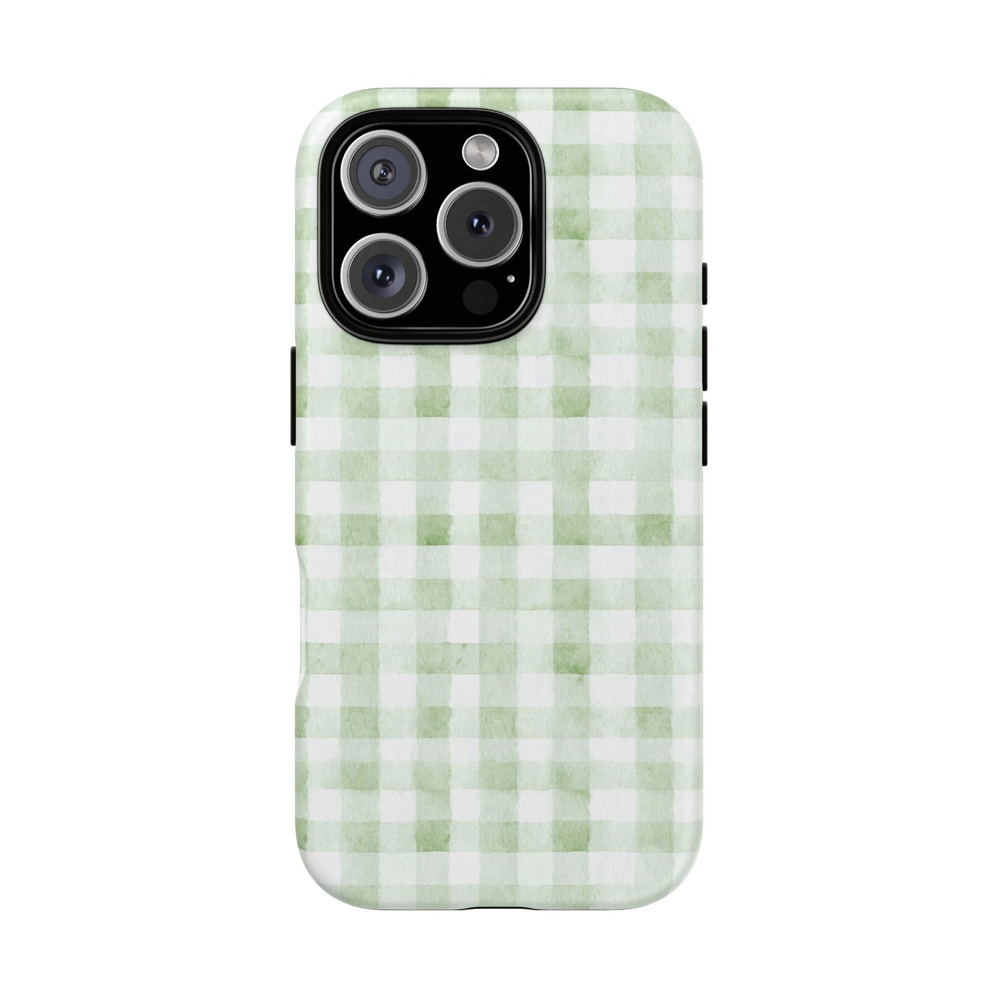 Green Gingham Tough Phone Case — Durable Plaid iPhone Protective Cover