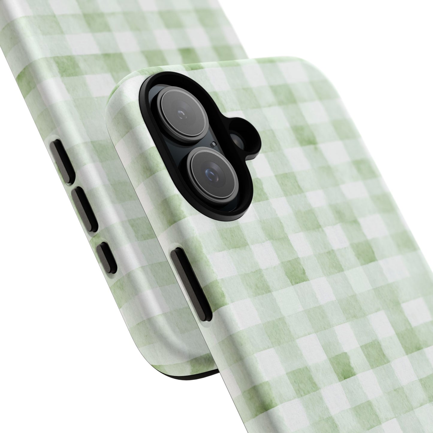 Green Gingham Tough Phone Case — Durable Plaid iPhone Protective Cover