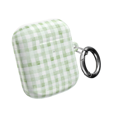 Green Gingham AirPod Case — Pastel Plaid Protective Cover