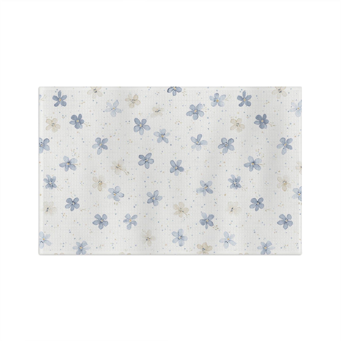 Floral Microfiber Tea Towel — Blue Watercolor Blossom Kitchen Towel