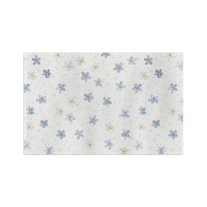 Floral Microfiber Tea Towel — Blue Watercolor Blossom Kitchen Towel