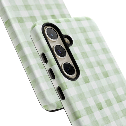 Green Gingham Tough Phone Case — Durable Plaid iPhone Protective Cover