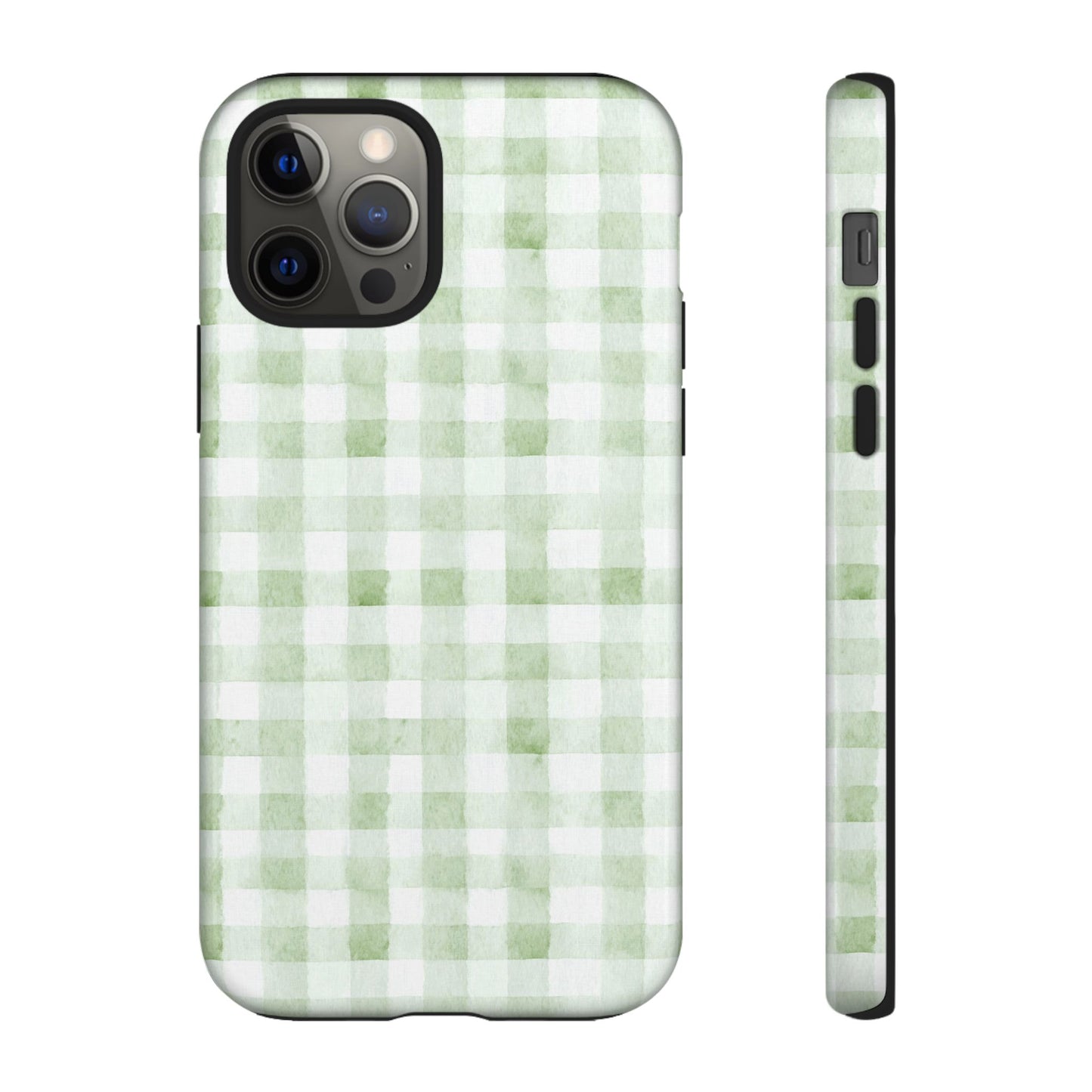 Green Gingham Tough Phone Case — Durable Plaid iPhone Protective Cover