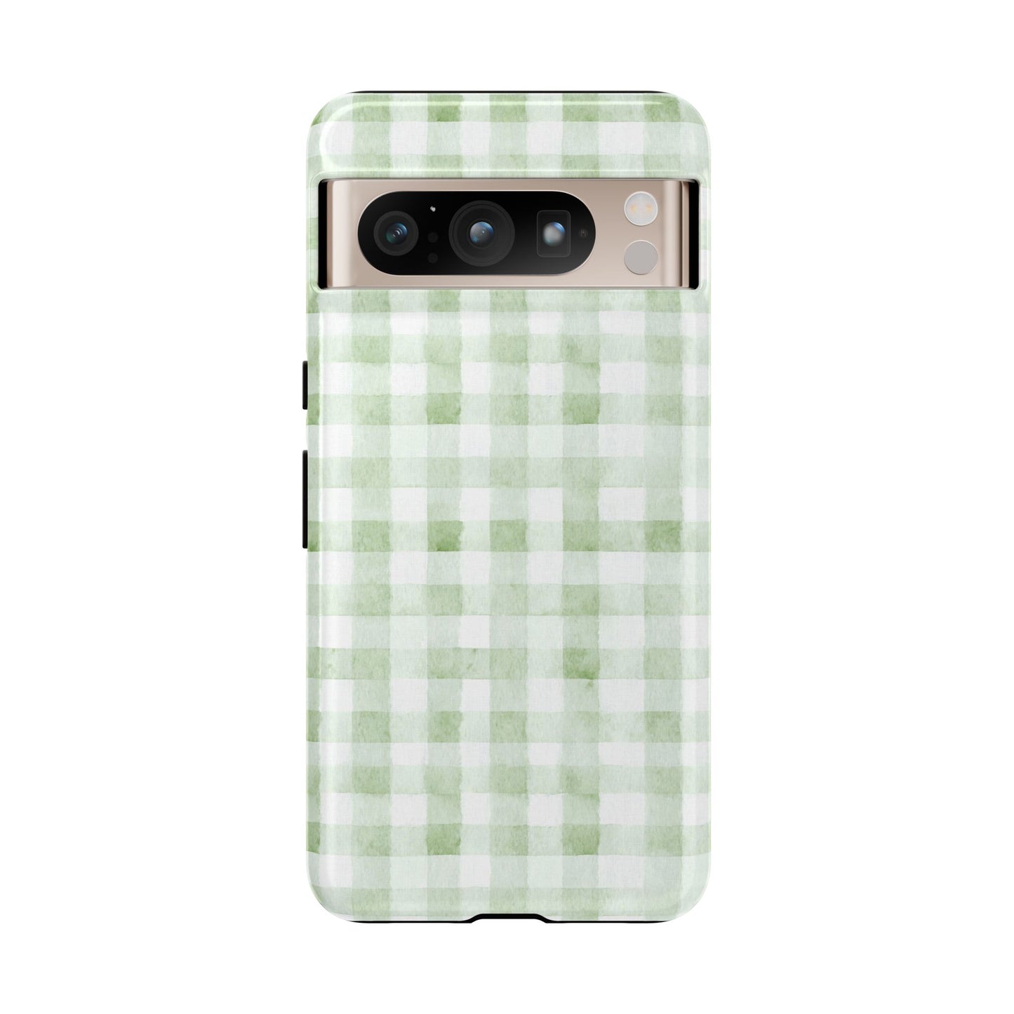 Green Gingham Tough Phone Case — Durable Plaid iPhone Protective Cover