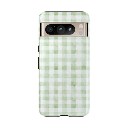 Green Gingham Tough Phone Case — Durable Plaid iPhone Protective Cover