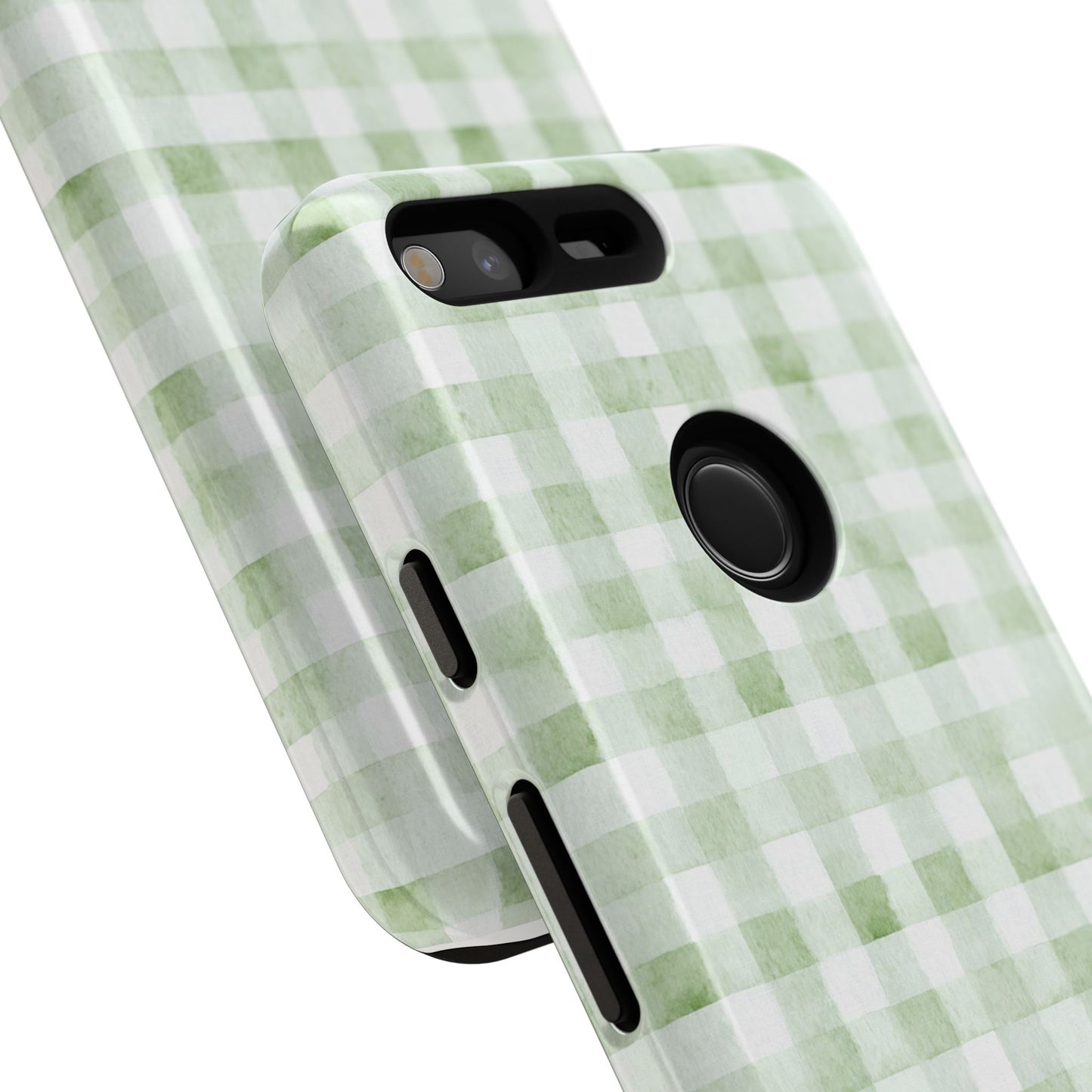 Green Gingham Tough Phone Case — Durable Plaid iPhone Protective Cover