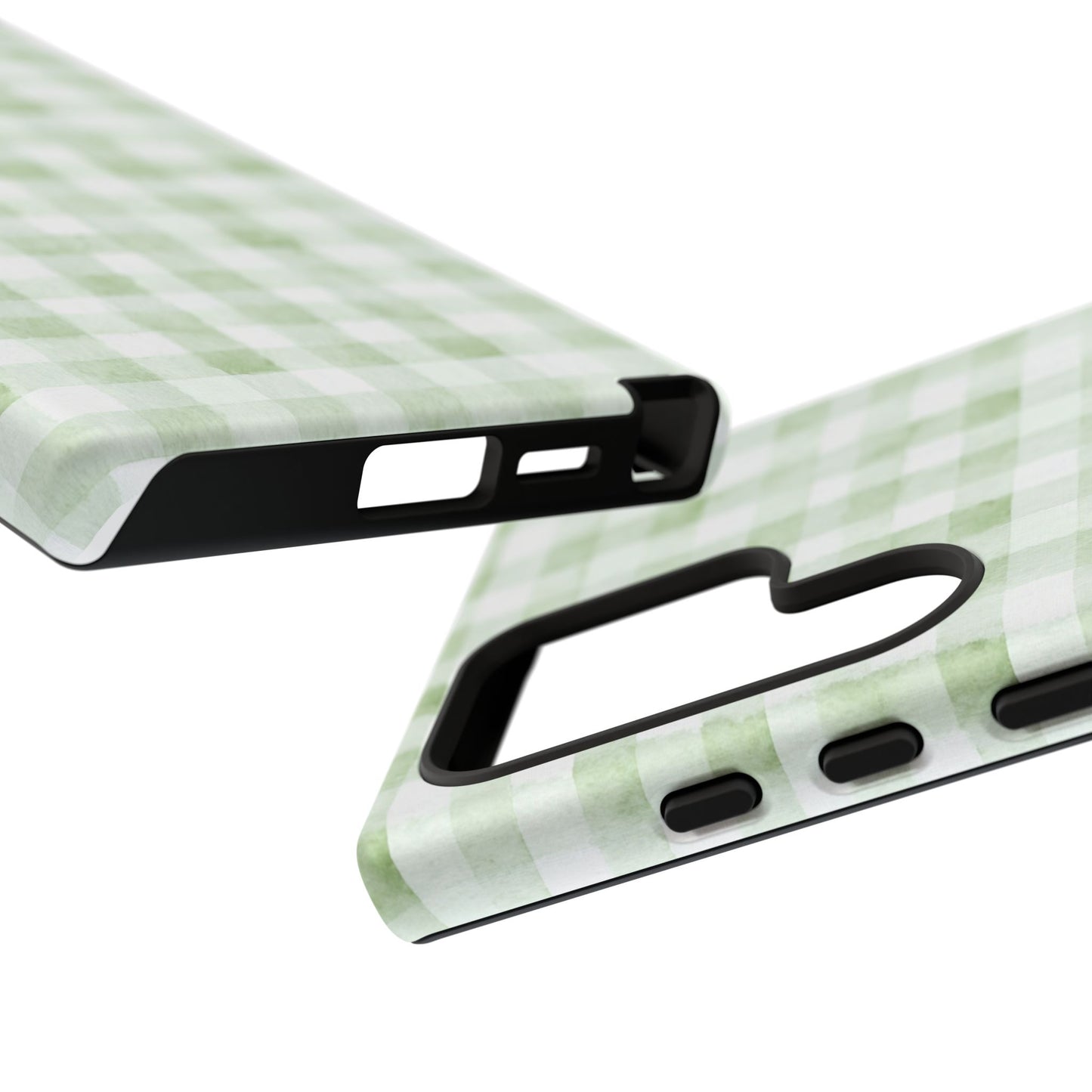 Green Gingham Tough Phone Case — Durable Plaid iPhone Protective Cover