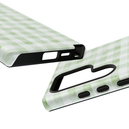 Green Gingham Tough Phone Case — Durable Plaid iPhone Protective Cover