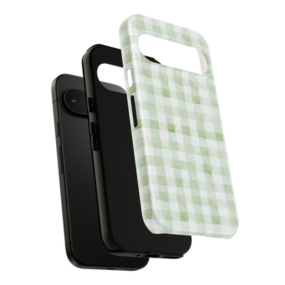 Green Gingham Tough Phone Case — Durable Plaid iPhone Protective Cover