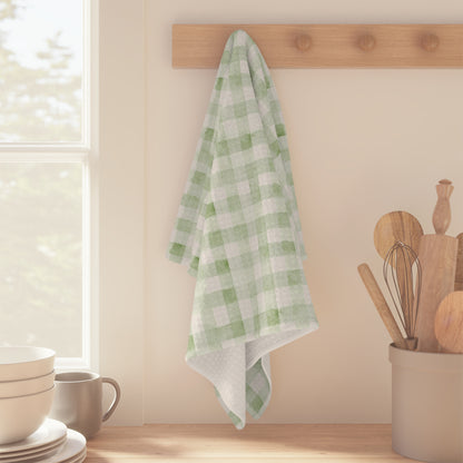 Green Gingham Microfiber Tea Towel