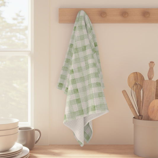 Green Gingham Microfiber Tea Towel