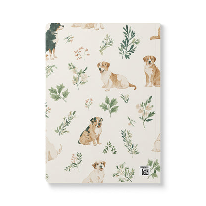 Dog Pattern Softcover Journal — Watercolor Puppies & Botanical Lined Notebook