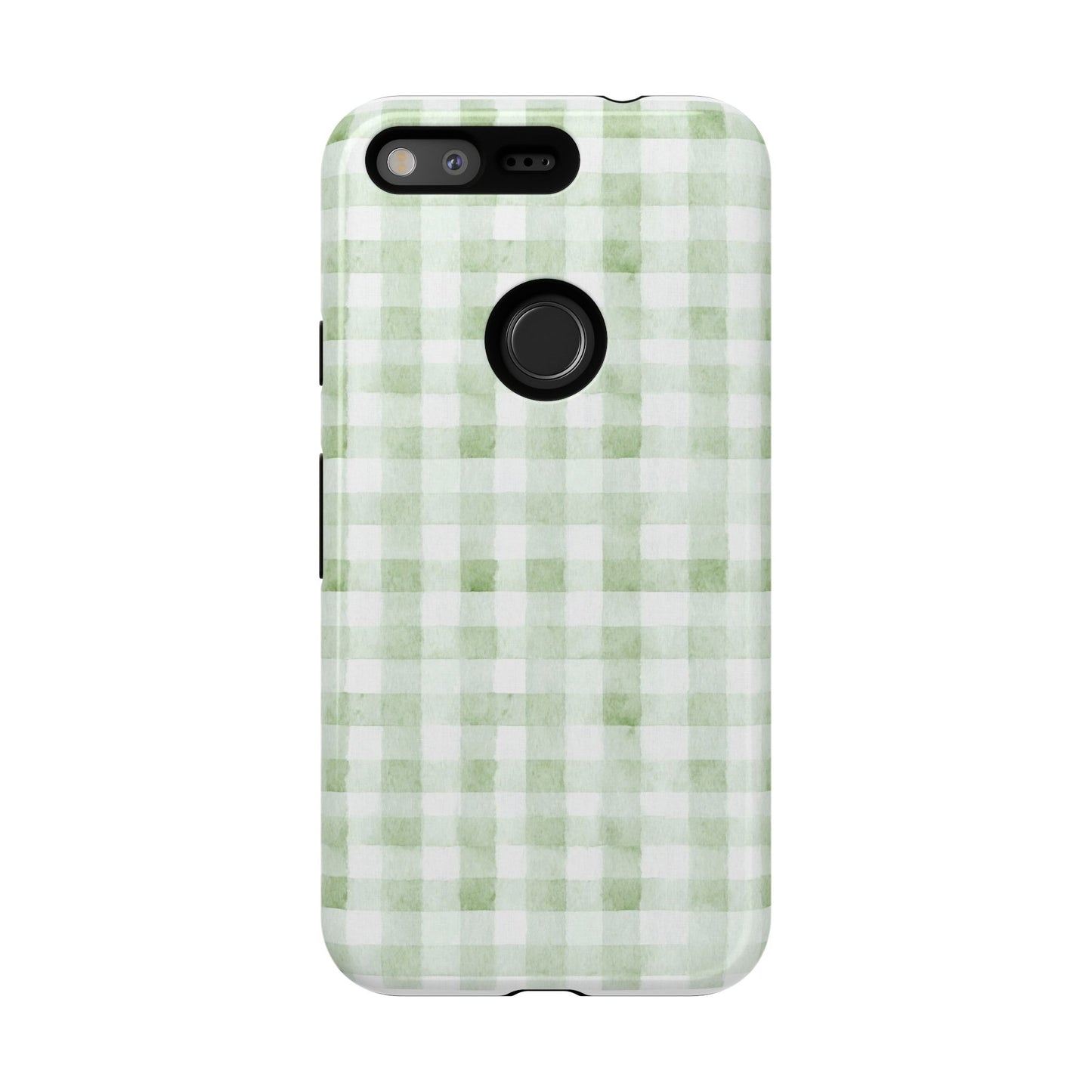 Green Gingham Tough Phone Case — Durable Plaid iPhone Protective Cover