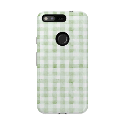 Green Gingham Tough Phone Case — Durable Plaid iPhone Protective Cover