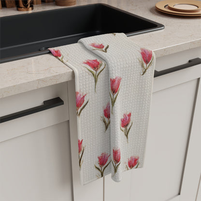 Pink Tulip Microfiber Tea Towel — Floral Kitchen Decor & Gift
