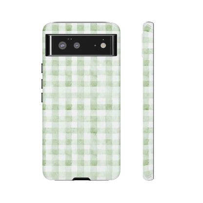 Green Gingham Tough Phone Case — Durable Plaid iPhone Protective Cover