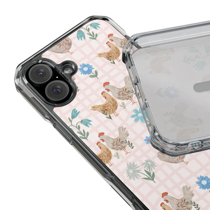 Clear Magnetic Phone Case — Pastel Farmyard Chickens Pattern