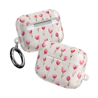 AirPod Case — Pink Watercolor Tulip Floral Protective Cover