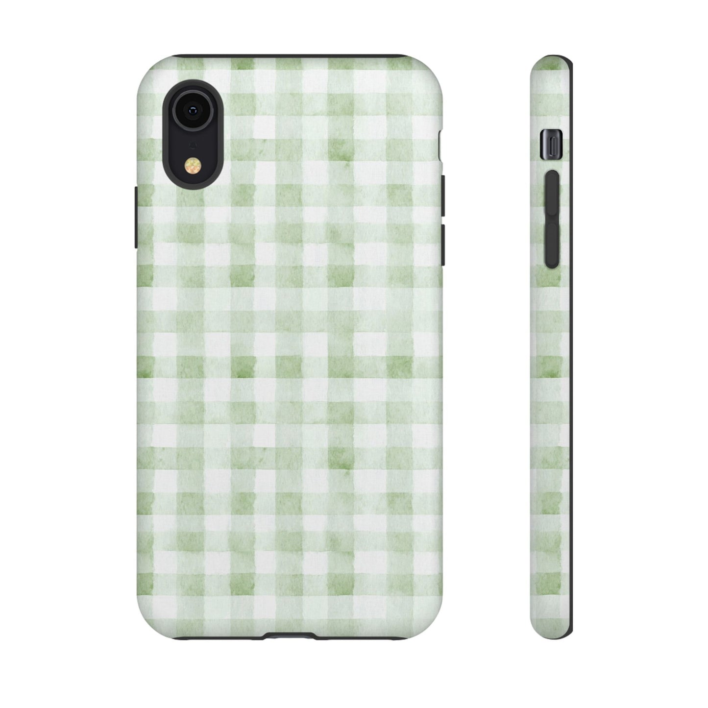 Green Gingham Tough Phone Case — Durable Plaid iPhone Protective Cover