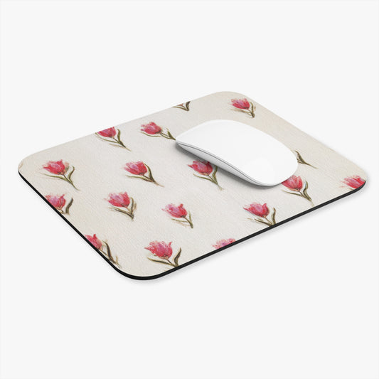 Floral Tulip Mouse Pad — Pink Watercolor Desk Mat