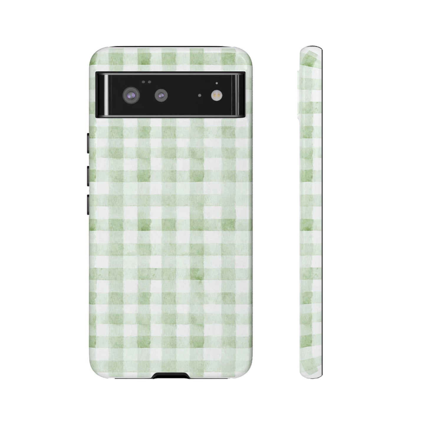 Green Gingham Tough Phone Case — Durable Plaid iPhone Protective Cover