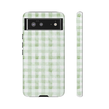 Green Gingham Tough Phone Case — Durable Plaid iPhone Protective Cover