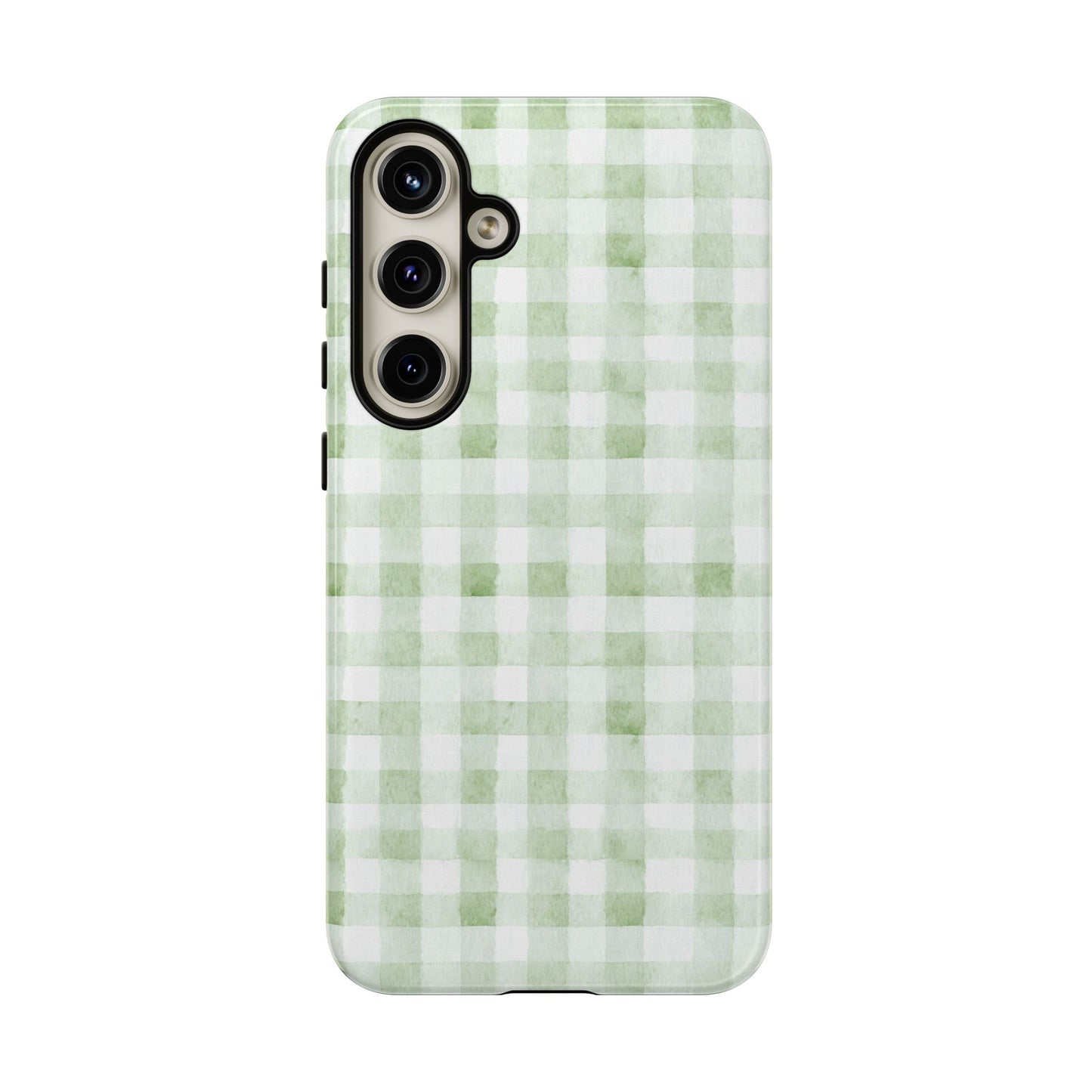 Green Gingham Tough Phone Case — Durable Plaid iPhone Protective Cover