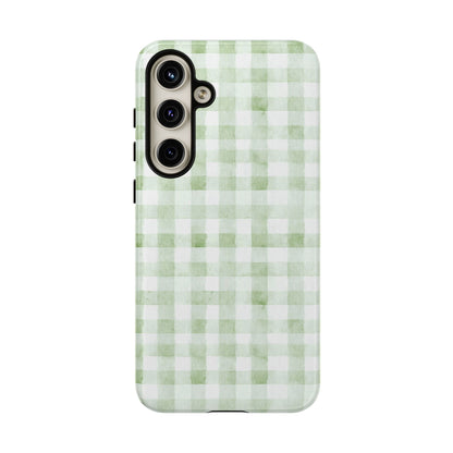 Green Gingham Tough Phone Case — Durable Plaid iPhone Protective Cover