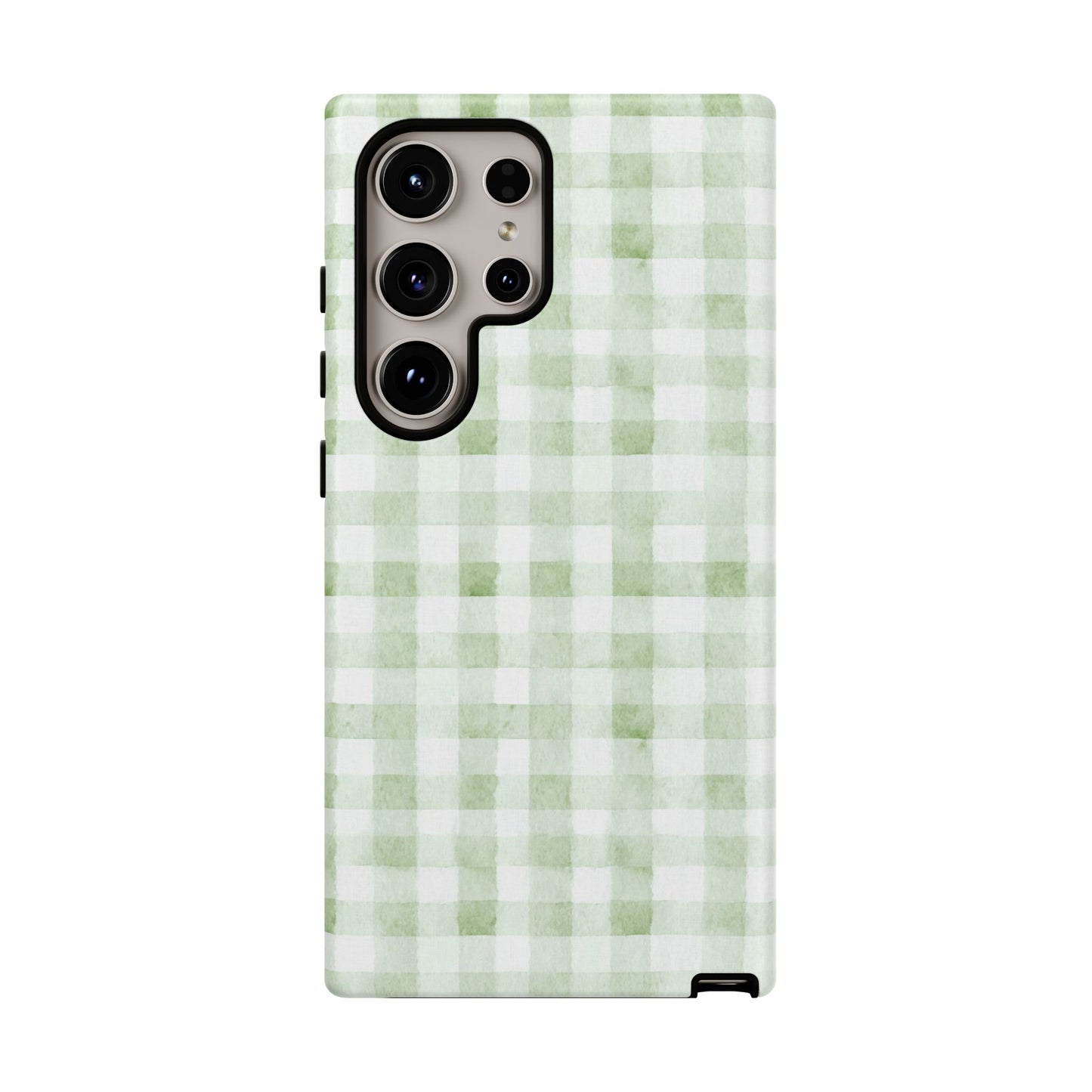 Green Gingham Tough Phone Case — Durable Plaid iPhone Protective Cover
